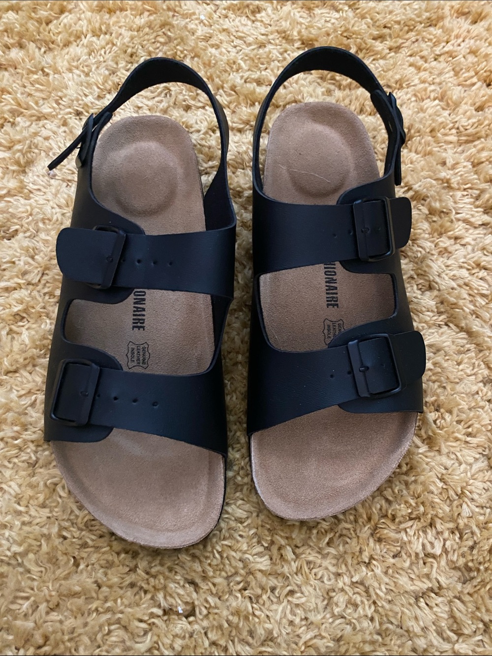 Men's Black Double-Buckle Backstrap Sandals with Cushioned Footbed